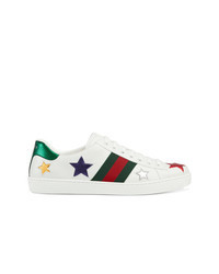 White Star Print Leather Low Top Sneakers