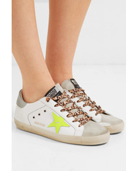 Golden Goose Deluxe Brand Distressed Med Leather Suede And Canvas Sneakers
