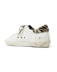 Golden Goose Deluxe Brand Glittered Distressed Leather And Canvas Sneakers