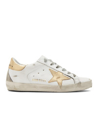 Golden Goose White And Gold Sneakers