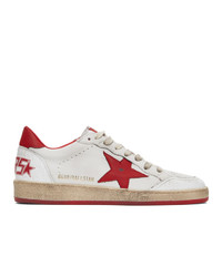Golden Goose White And Red Cracked B Sneakers