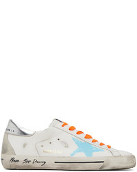 Golden Goose White Blue Super Star Print Low Top Sneakers