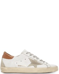 Golden Goose White Brown Suede Super Star Sneakers
