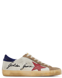 Golden Goose White Brown Super Star Classic Low Top Sneakers