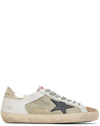 Golden Goose White Green Super Star Double Quarter Low Top Sneakers