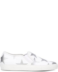 White Star Print Leather Slip-on Sneakers