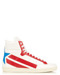 Saint Laurent Star Panelled High Top Leather Trainers