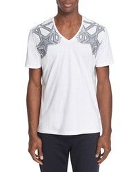 White Star Print V-neck T-shirt