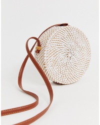 ASOS DESIGN Structured Rattan Circle Bag With White Weave