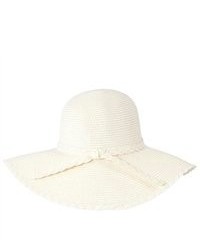 Luxury Lane White Straw Floppy Sun Hat With Braided Trim And Tie