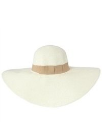 Luxury Lane White Wide Brim Straw Floppy Sun Hat With Ribbon Trim