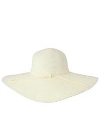 Luxury Lane White Wide Brim Straw Floppy Sun Hat With Tie Accent