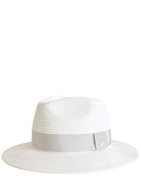 Straw Fedora Hat White Grey Strap