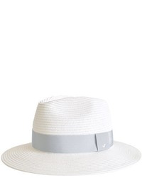 Straw Fedora Hat White Light Blue Strap