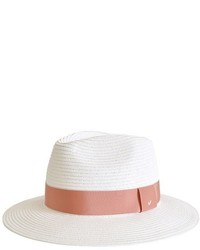 Straw Fedora Hat White Pink Strap