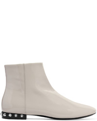 Balenciaga Studded Patent Leather Ankle Boots Off White