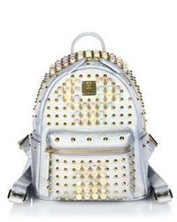 MCM Stark Pearl Studded Metallic Leather Mini Backpack