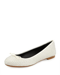 White Studded Leather Ballerina Shoes