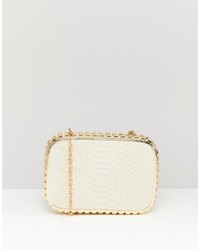 Claudia Canova Snake Embossed Hardcase Box Clutch With Studded Metal Frame And Detachable Chain
