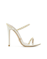 White Studded Leather Heeled Sandals