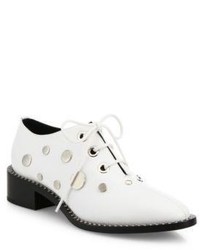 White Studded Leather Oxford Shoes
