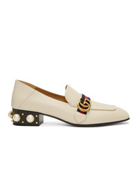 Gucci White Peyton Pearl Loafer Heels