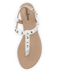 Neiman Marcus Breana Studded Leather T Strap Sandal White