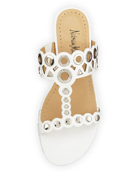 Neiman Marcus Emmery Studded Leather T Strap Sandal White
