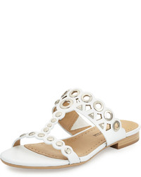 Neiman Marcus Emmery Studded Leather T Strap Sandal White