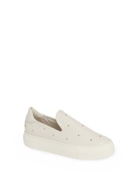 White Studded Leather Slip-on Sneakers