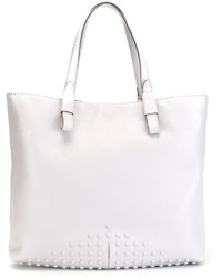 White Studded Leather Tote Bag