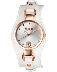 Versus By Versace 34mm Roslyn Studded Leather Cuff Watch White
