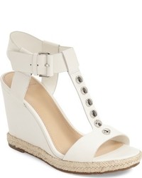 White Studded Leather Wedge Sandals