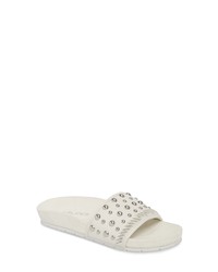 White Studded Suede Flat Sandals