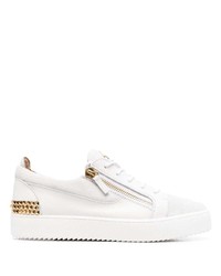 White Studded Suede Low Top Sneakers