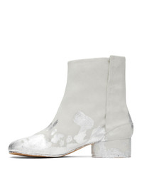 Maison Margiela Off White And Silver Suede Painted I Boots