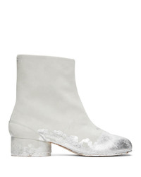 Maison Margiela Off White And Silver Suede Painted I Boots