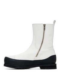 Ann Demeulemeester White Greased Suede Zip Up Boots