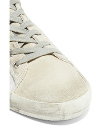 Golden Goose Deluxe Brand Francy Glittered Suede And Distressed Leather High Top Sneakers White