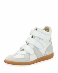 Maison Margiela Triple Strap Leather Suede High Top Sneakers White