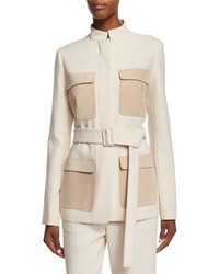 The Row Slim Fit Jacket Wcontrasting Pockets Ivory Cream