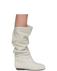 White Suede Knee High Boots