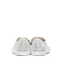 Maison Margiela Grey And Silver Leather Paint Tabi Sneakers