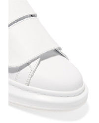 Alexander McQueen Leather And Suede Exaggerated Sole Sneakers White