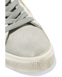 Golden Goose Deluxe Brand May Distressed Metallic Calf Hair Suede And Leather Sneakers White