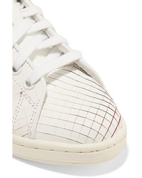 adidas Originals Stan Smith Suede Trimmed Laser Cut Leather Sneakers White