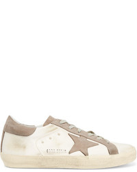 Golden Goose Deluxe Brand Super Star Distressed Satin And Suede Sneakers White