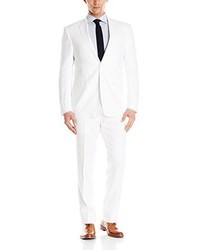 Calvin Klein Mabry Slim Fit 2 Button Notch Lapel Trouser In A White Linen Suit