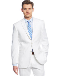 Perry Ellis Portfolio White Solid Linen Blend Slim Fit Suit