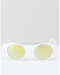 Jeepers Peepers Round White Sunglasses With Purple Mirror Lens